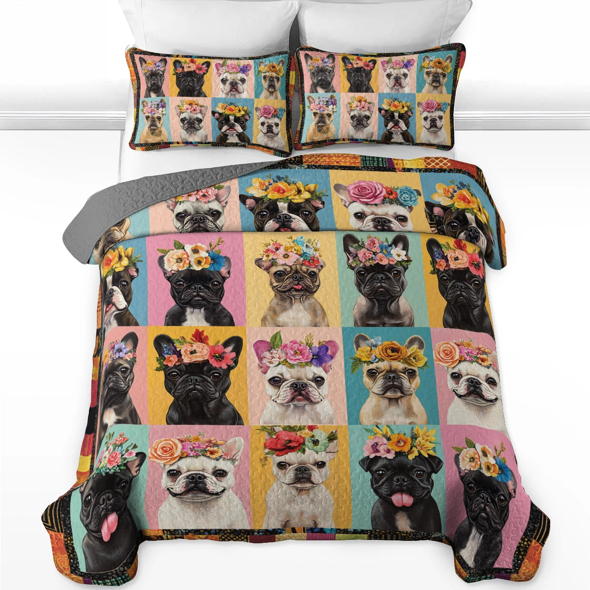 Shineful All Season Quilt 3-Piece Set Frenchie Flower Fiesta