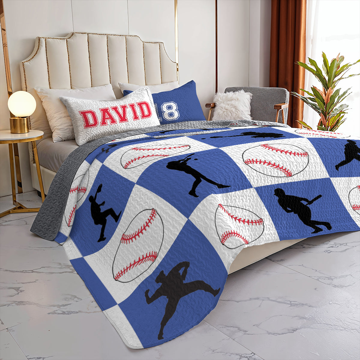 Shineful All Season Quilt 3-Piece Set Personalized Baseball Action