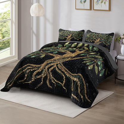 Shineful All Season Quilt 3-Piece Set Golden Tree of Life Luxury