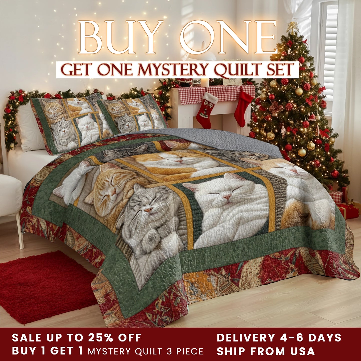 Shineful Quilt 3-Piece Set Sleepy Cats