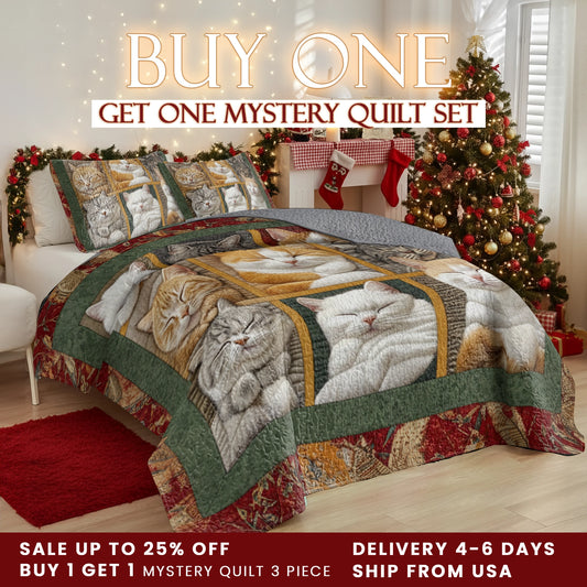 Shineful Quilt 3-Piece Set Sleepy Cats