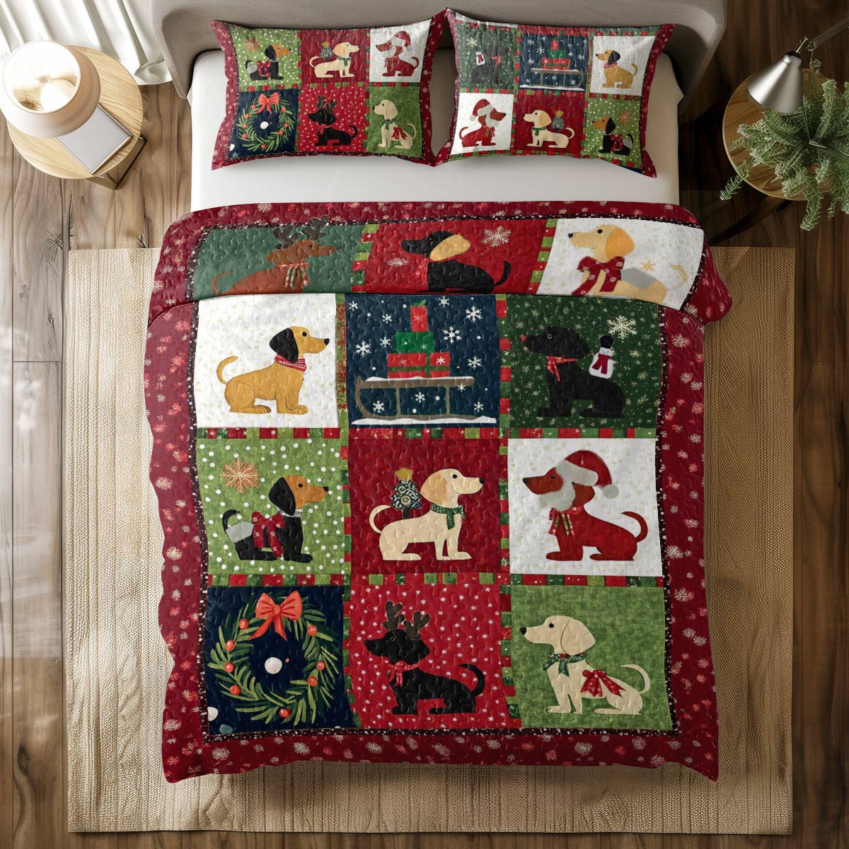 Shineful All Season Quilt 3-Piece Set Festive Dachshunds