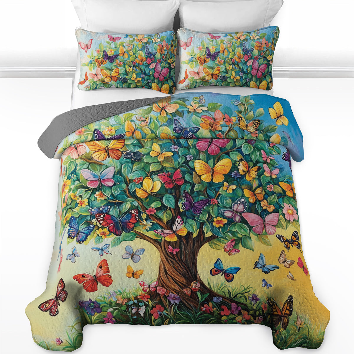 Shineful All Season Quilt 3-Piece Set Butterfly Dream Tree