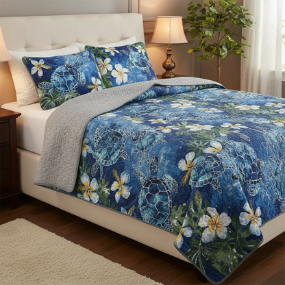 Shineful Quilt 3-Piece Set Tropical Sea Turtle Paradise