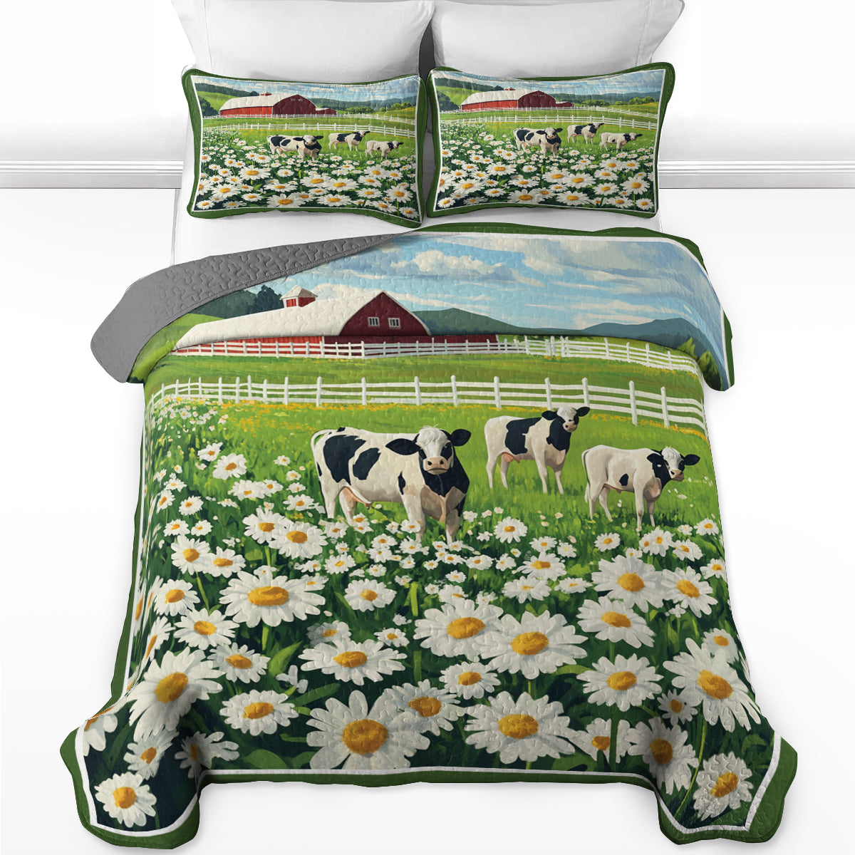 Shineful All Season Quilt 3-Piece Set Green Farm