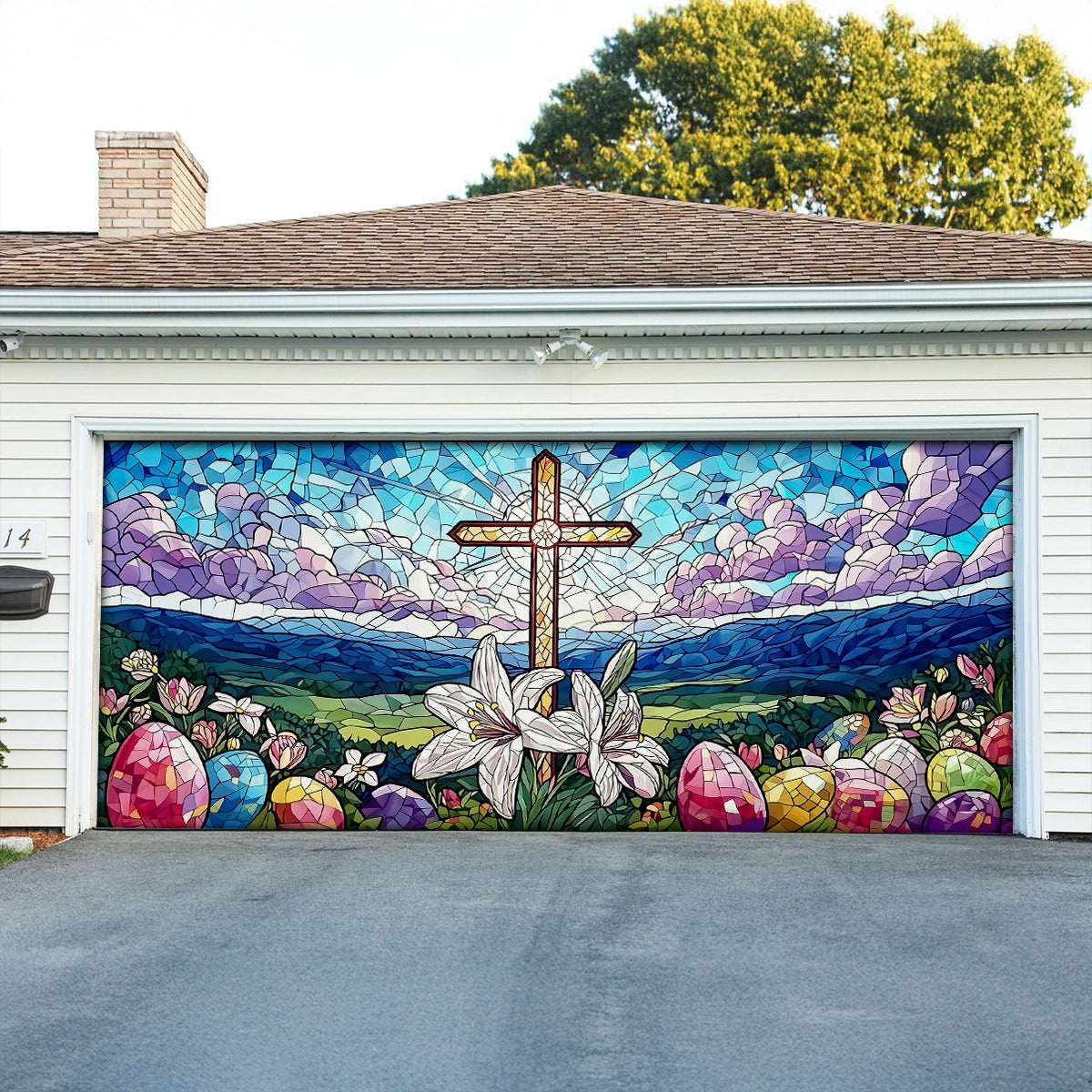 Shineful Garage Door Banner Decoration Resurrection in Full Bloom