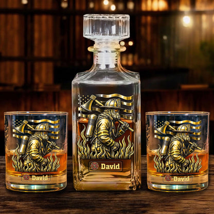 Shineful Whiskey Set Personalized Firefighter Patriotic