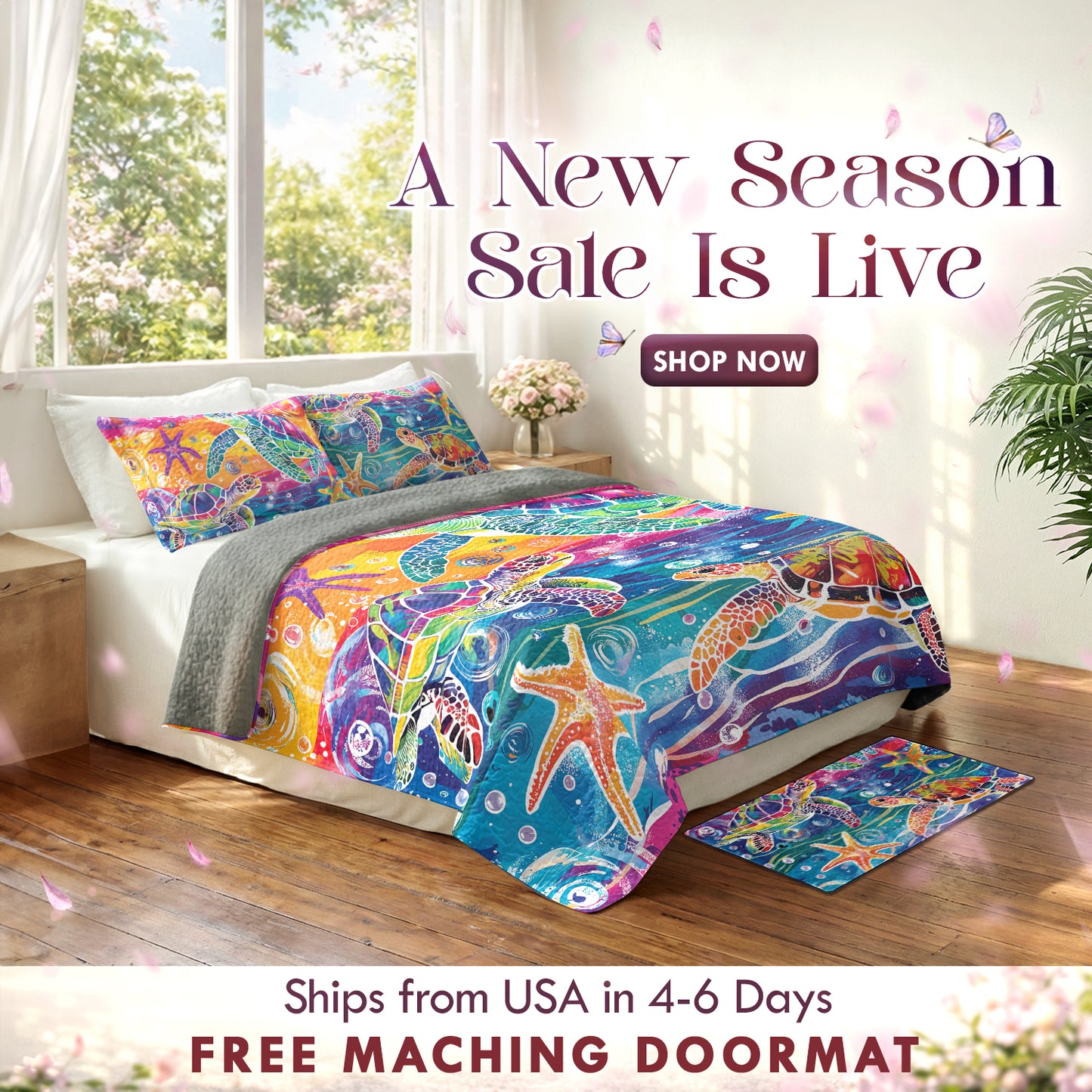 Shineful Quilt 3-Piece Set Turtle Rainbow