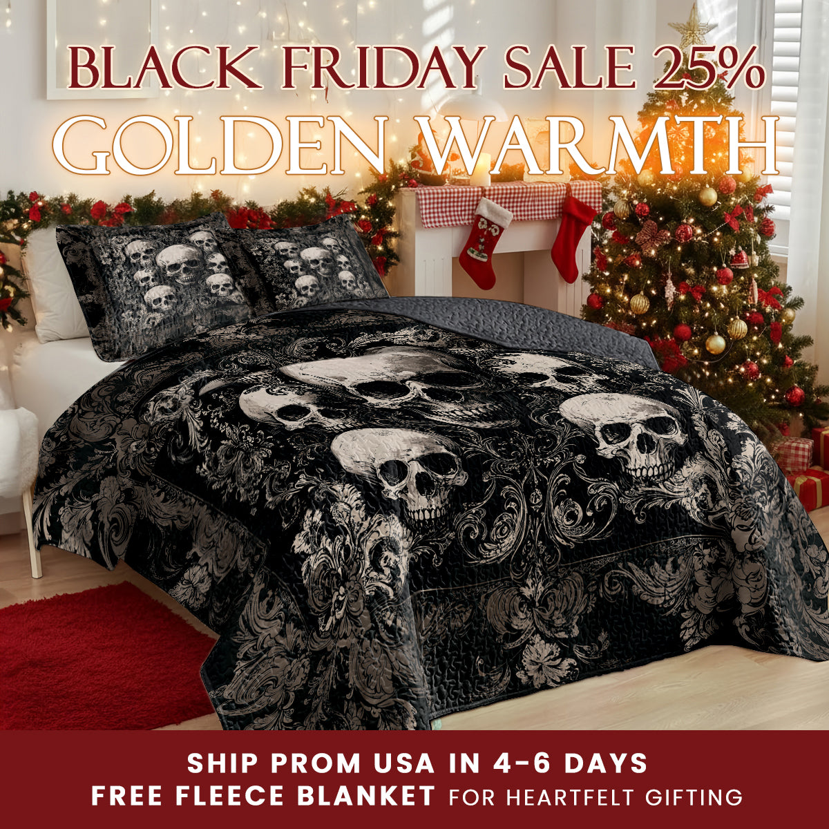 Shineful Quilt 3-Piece Set Gothic Skull Majesty