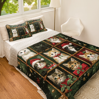 Shineful All Season Quilt 3-Piece Set Christmas Merry Meowmas