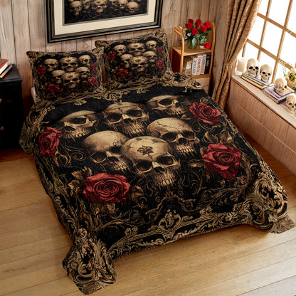 Shineful All Season Quilt 3-Piece Set - Dark Gothic Skulls