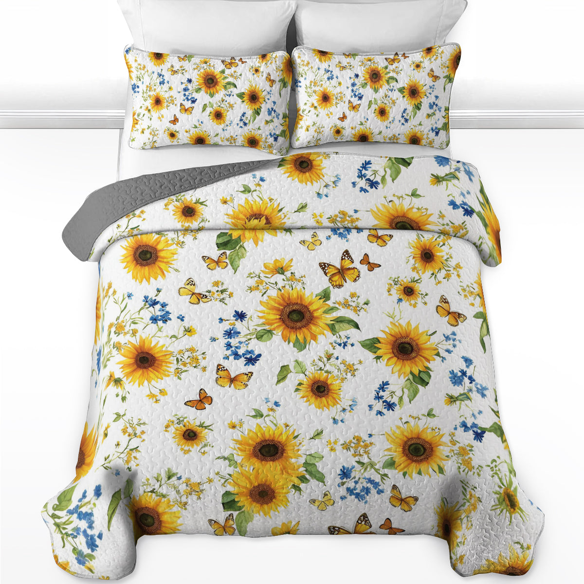 Shineful All Season Quilt 3-Piece Set Little Sunflower And Butterfly