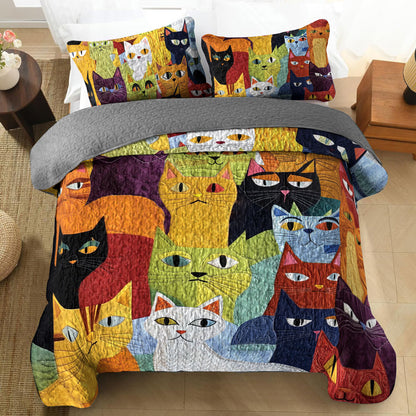 Shineful All Season Quilt 3-Piece Set Furry Feline Fantasy