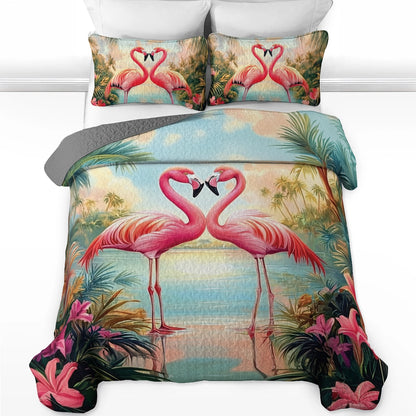 Shineful All Season Quilt 3-Piece Set - Tropical Flamingo Love