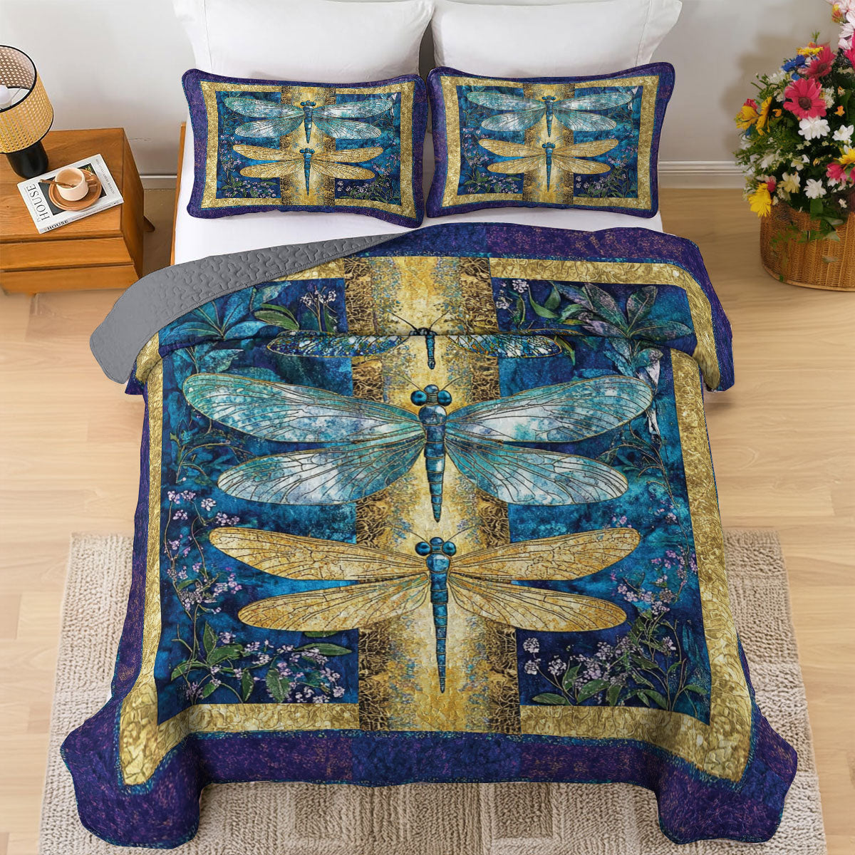 Shineful All Season Quilt 3-Piece Set Beautiful Dragonfly