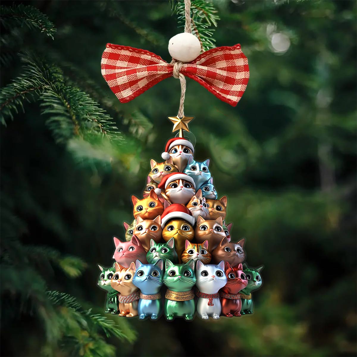 Shineful 2D Acrylic Ornament Cute Christmas Tree Cats