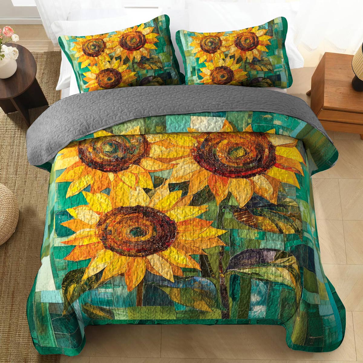 Shineful All Season Quilt 3-Piece Set - Sunflower Golden Bloom