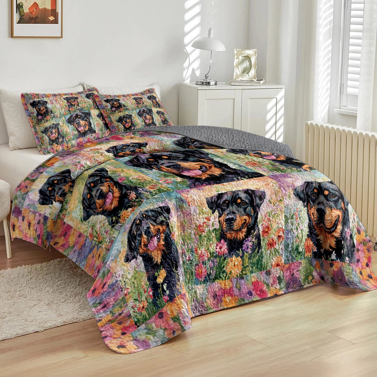 Shineful All Season Quilt 3-Piece Set - Rottweiler Meadow Haven