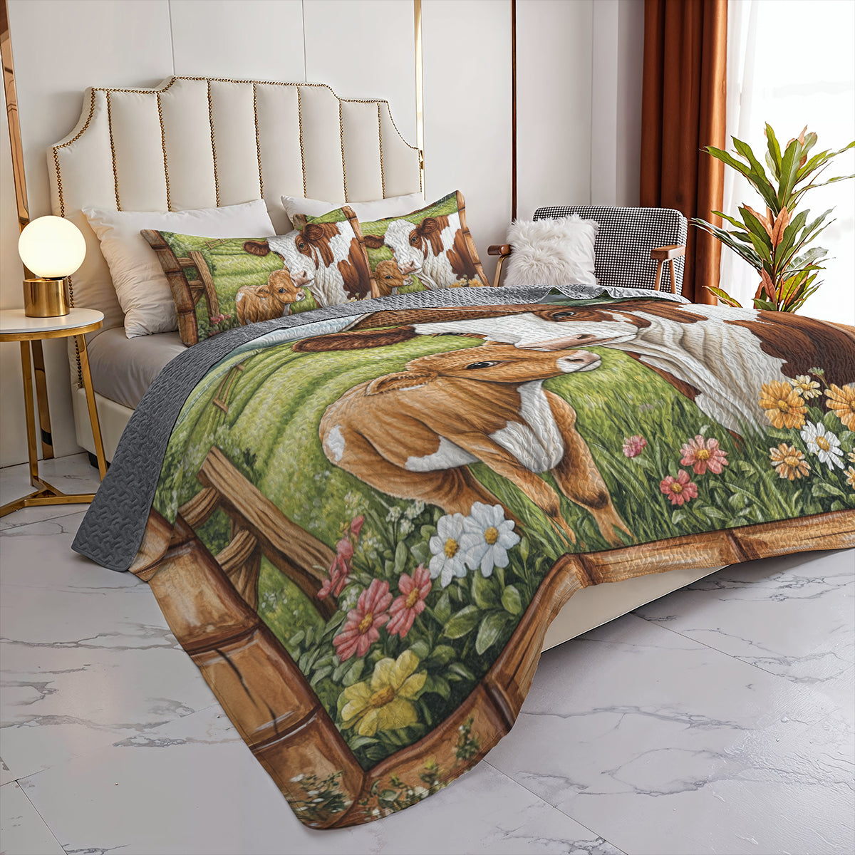 Shineful All Season Quilt 3-Piece Set Mother Cow and Calf