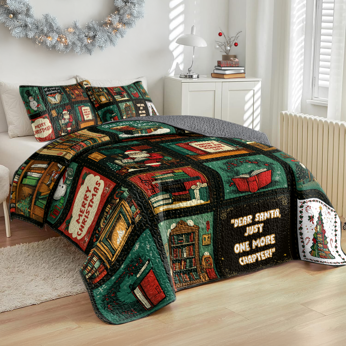 Shineful All Season Quilt 3-Piece Set Santa Reading Nook