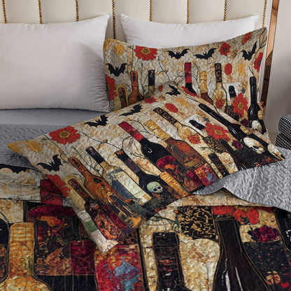 Shineful All Season Quilt 3-Piece Set Gorgeous Halloween Wine Bottles