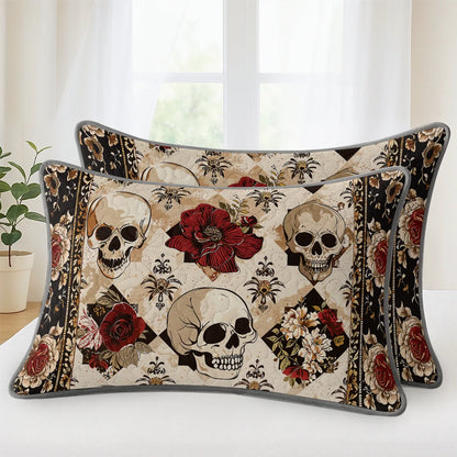 Shineful Quilt 3-Piece Set Elegent Skull Roses