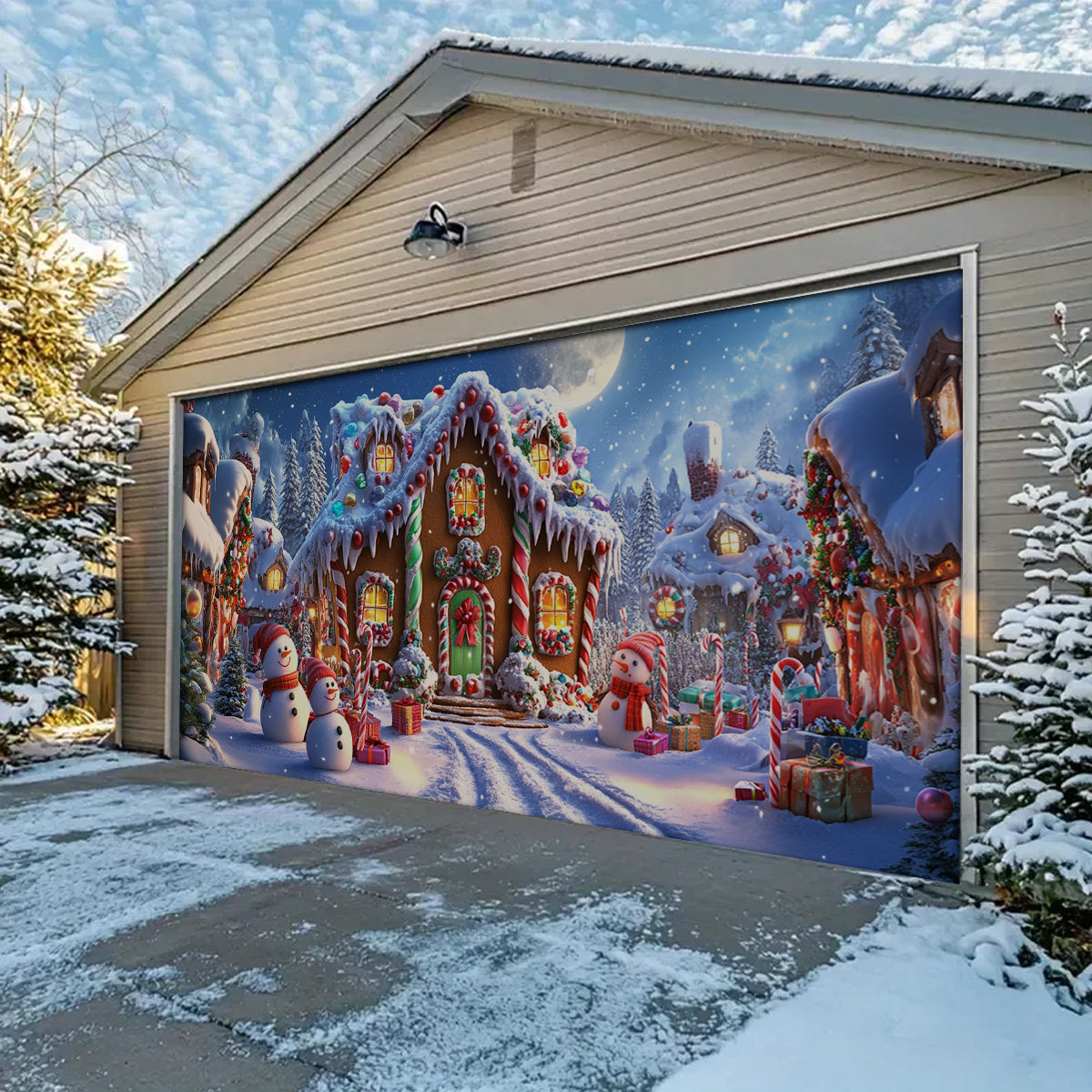 Shineful Garage Door Banner Decoration - Enchanted Gingerbread Village