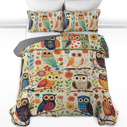 Shineful All Season Quilt 3-Piece Set Pretty Flowers Owl