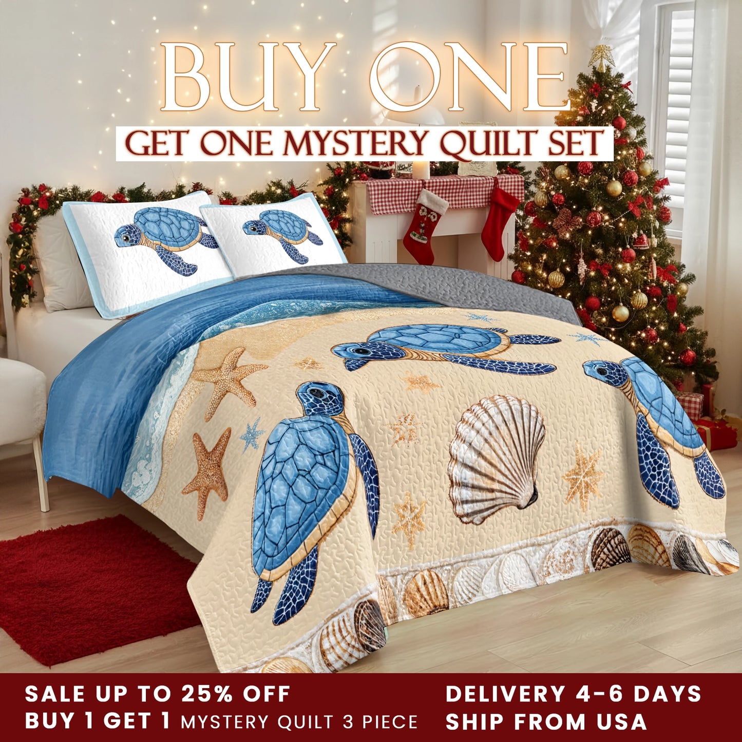 Shineful Quilt 3-Piece Set Sea Turtle