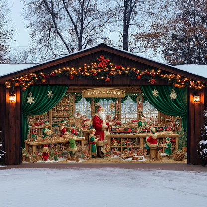 Shineful Garage Door Banner Decoration Santa’s Emerald Toy Workshop
