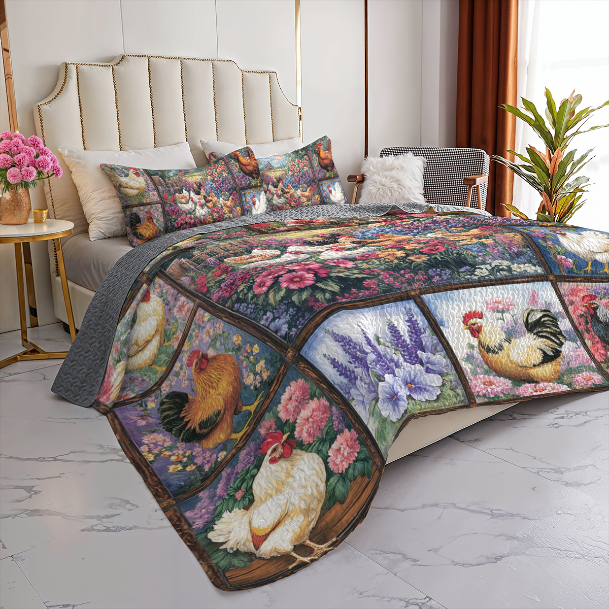 Shineful All Season Quilt 3-Piece Set Pink Blooms & Feathered Friends