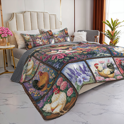 Shineful All Season Quilt 3-Piece Set Pink Blooms & Feathered Friends