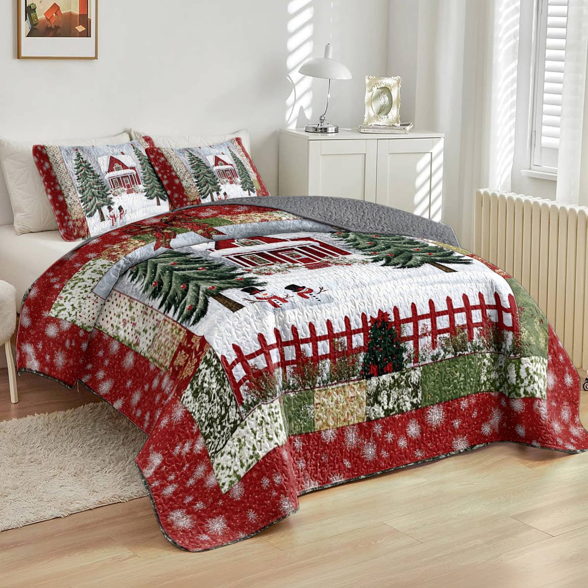 Shineful All Season Quilt 3-Piece Set Snowy Village