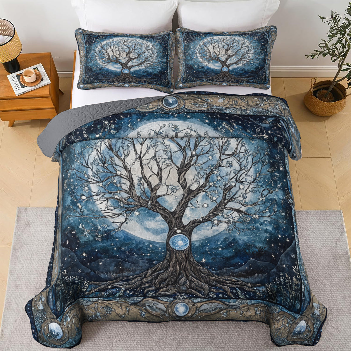 Shineful All Season Quilt 3-Piece Set Moonlit Tree Of Life
