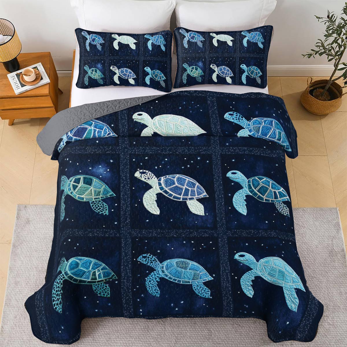Shineful All Season Quilt 3-Piece Set Sea Turtle Paradise
