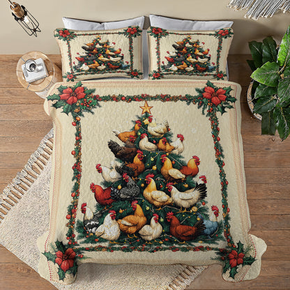 Shineful All Season Quilt 3-Piece Set Chicken Christmas Tree