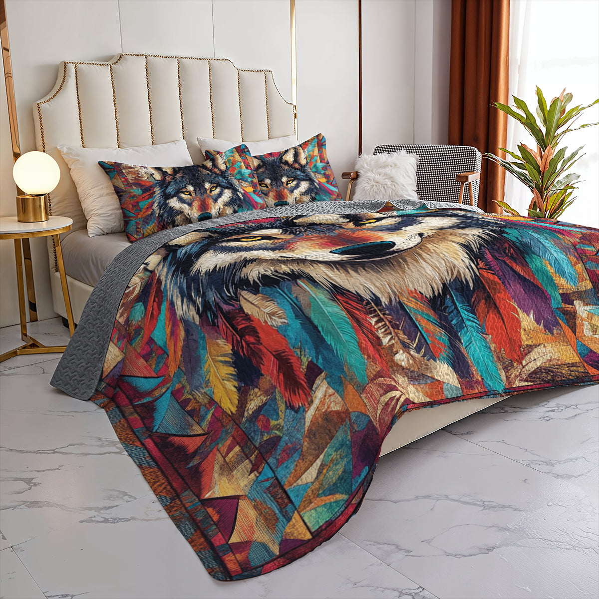 Shineful All Season Quilt 3-Piece Set Wild Spirit Wolf