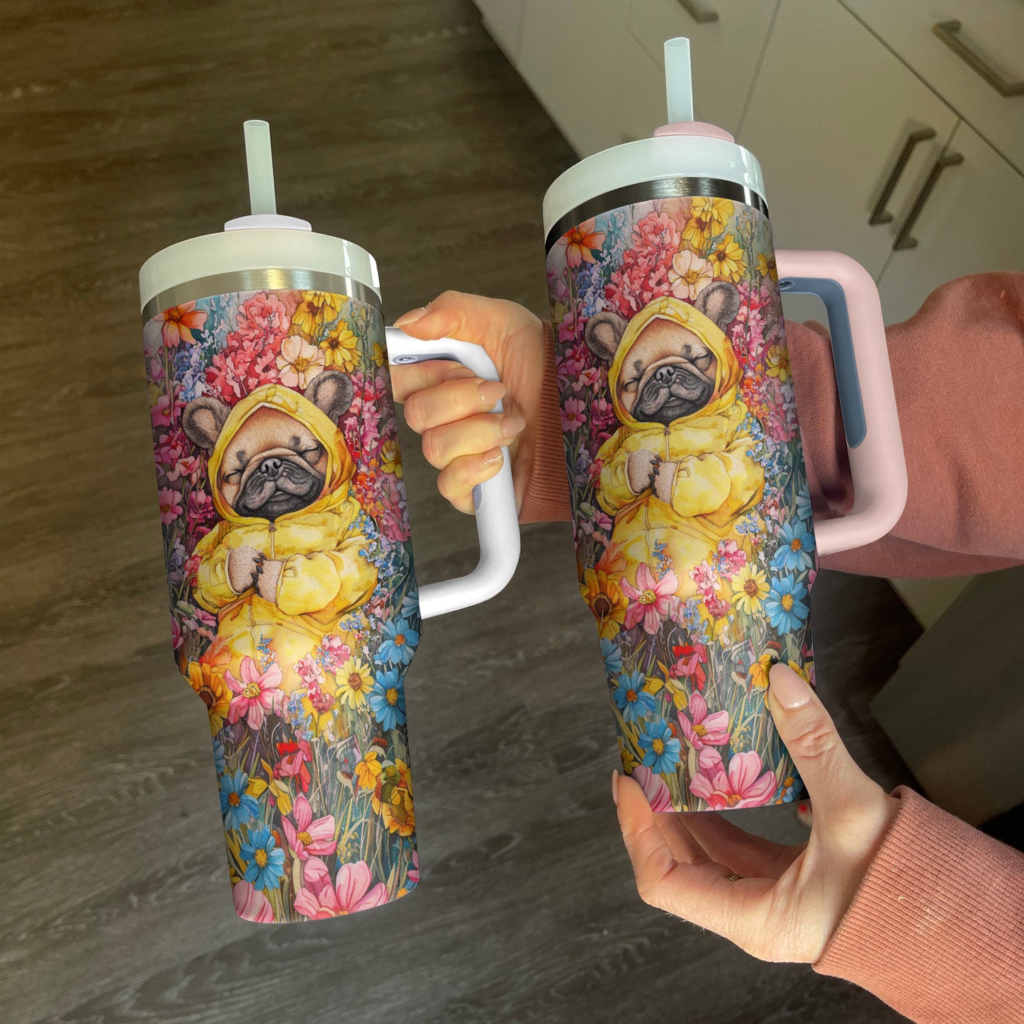 Shineful Personalized Tumbler Floral Sleeping Pug