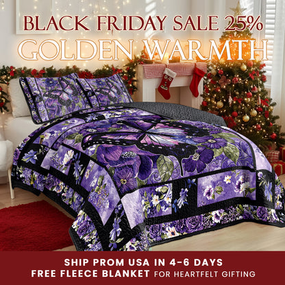 Shineful Quilt 3-Piece Set Gorgeous Purple Butterfly Flowers