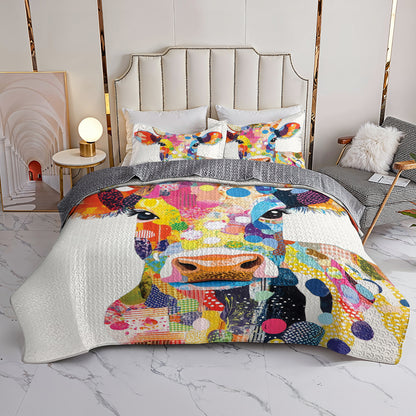 Shineful All Season Quilt 3-Piece Set Colorful Cow