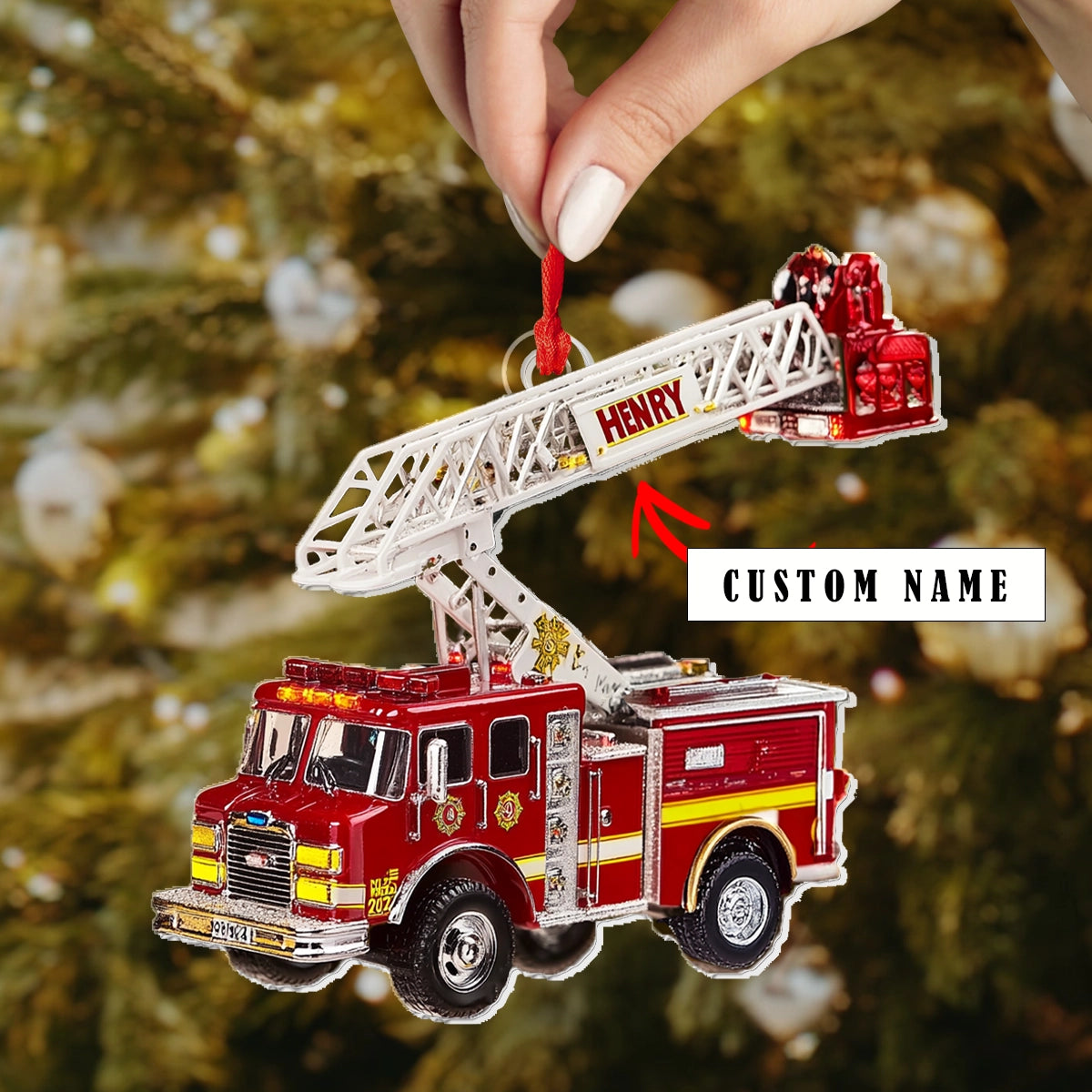 Shineful Acrylic Ornament Personalized Brave Firefighter Truck
