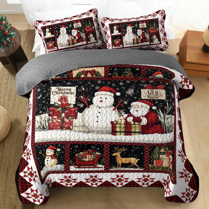 Shineful All Season Quilt 3-Piece Set Merry Christmas Patchwork