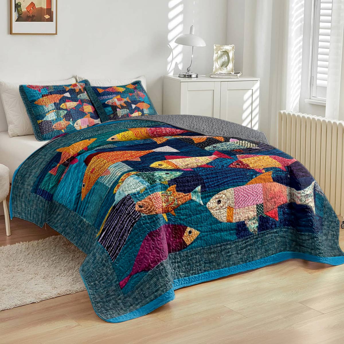 Shineful All Season Quilt 3-Piece Set Fish Frenzy