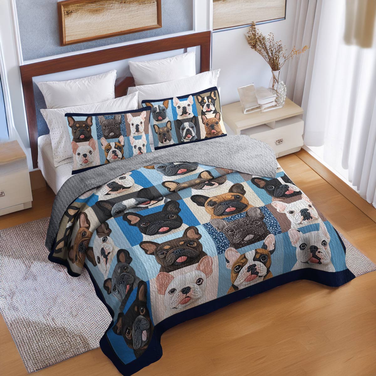 Shineful All Season Quilt 3-Piece Set Blue Bull