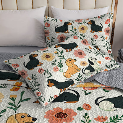 Shineful All Season Quilt 3-Piece Set - Playful Dachshunds In Beautiful Nature