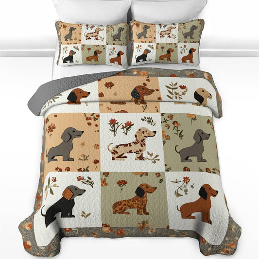 Shineful All Season Quilt 3-Piece Set - Vintage Floral Dachshund