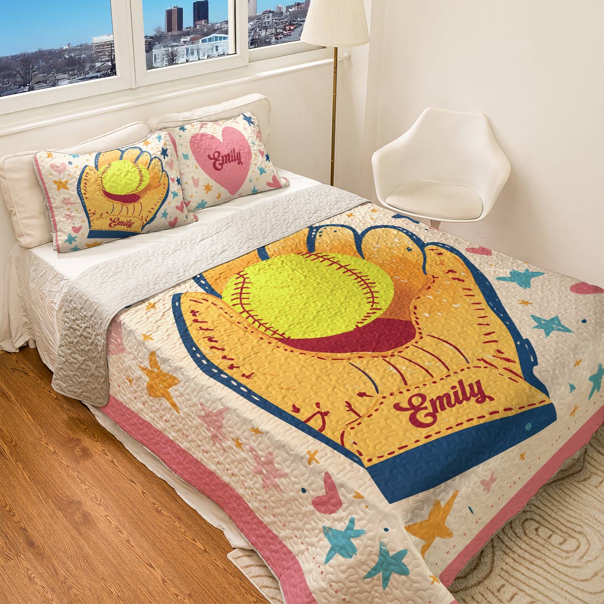 Shineful All Season Quilt 3-Piece Set - Personalized Softball Sweet Dreams