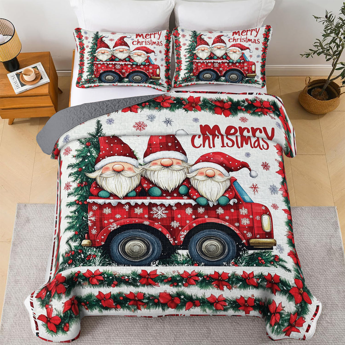 Shineful All Season Quilt 3-Piece Set Christmas Gnomes