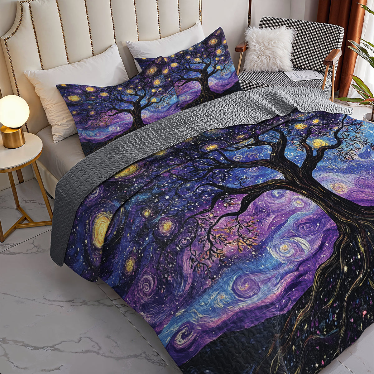 Shineful All Season Quilt 3-Piece Set Starry Night Tree Of Life