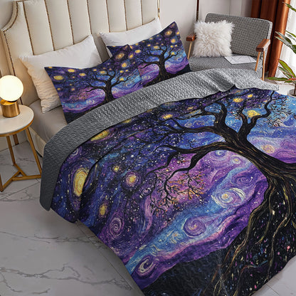 Shineful All Season Quilt 3-Piece Set Starry Night Tree Of Life